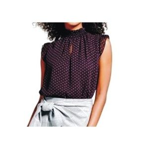 XL - Women's High Neck Crinkle Ruffle Polka Dot